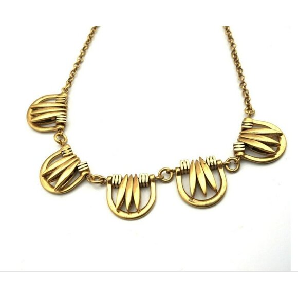J. Crew Brushed Gold Scallop Scallop Fringe Necklace Statement Vintage - Picture 1 of 10